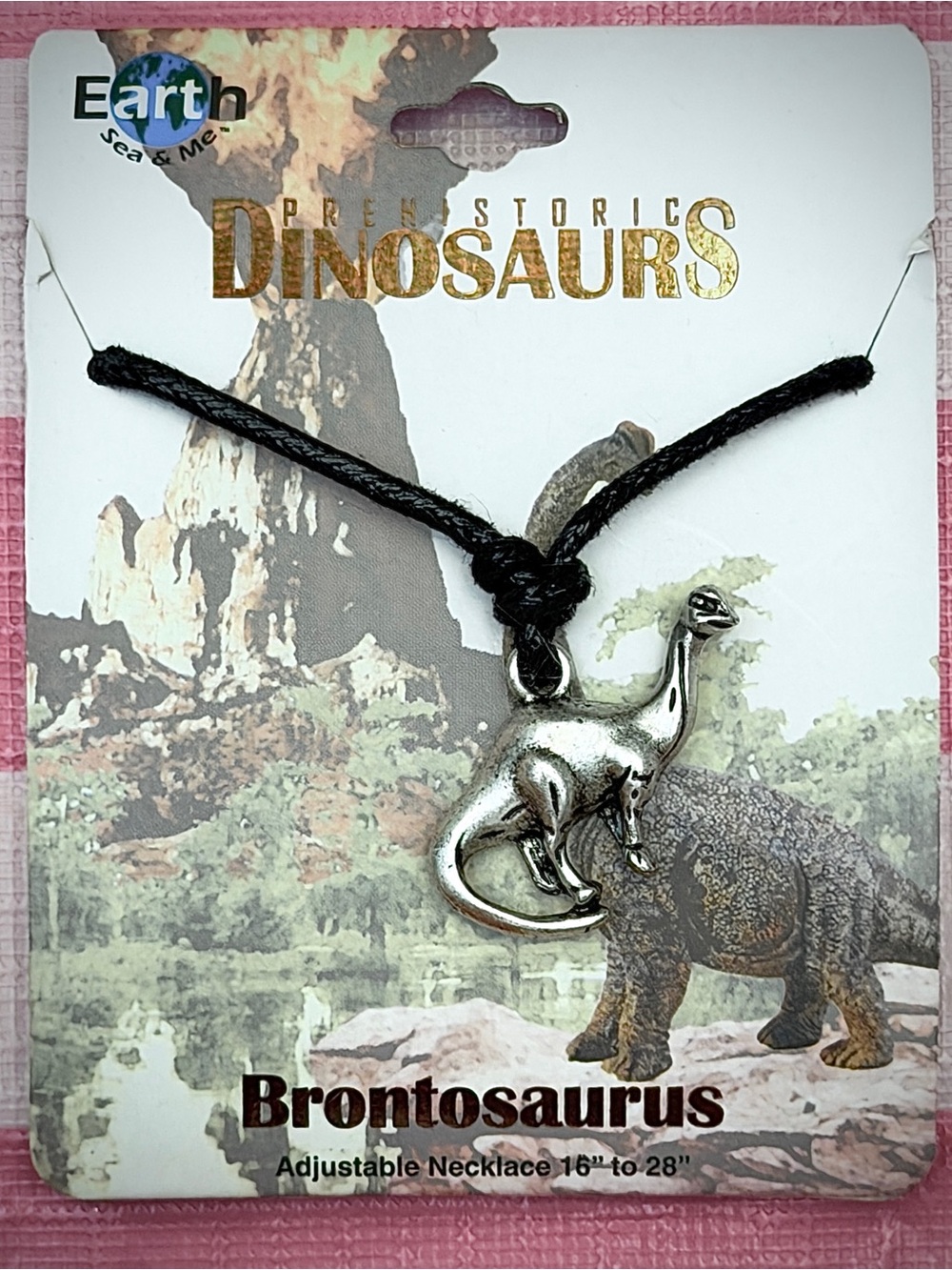 Earth Kids Silver Dinosaur Pendant Necklace with Black Cord